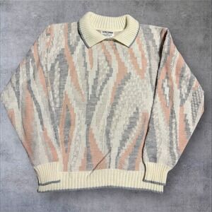 Vintage Alfred Dunner Sweater M Pink Floral Knit Crewneck Pullover Wool